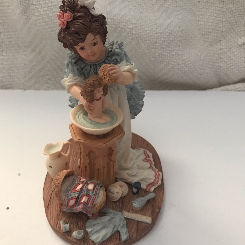 Porcelain Bathing Girl Figurine in Pastel Blue and Brown